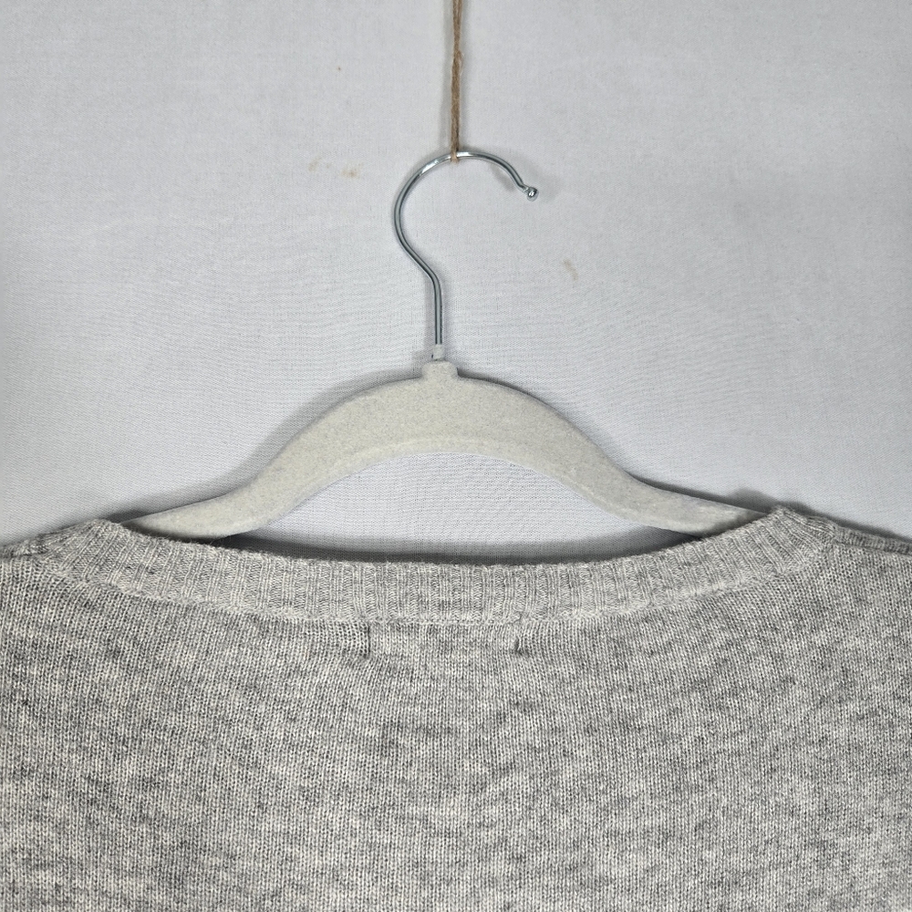 Luella Cashmere Blend Gray Crewneck Sweater Medium / Large Stripe Red Pink Trim - Picture 13 of 16